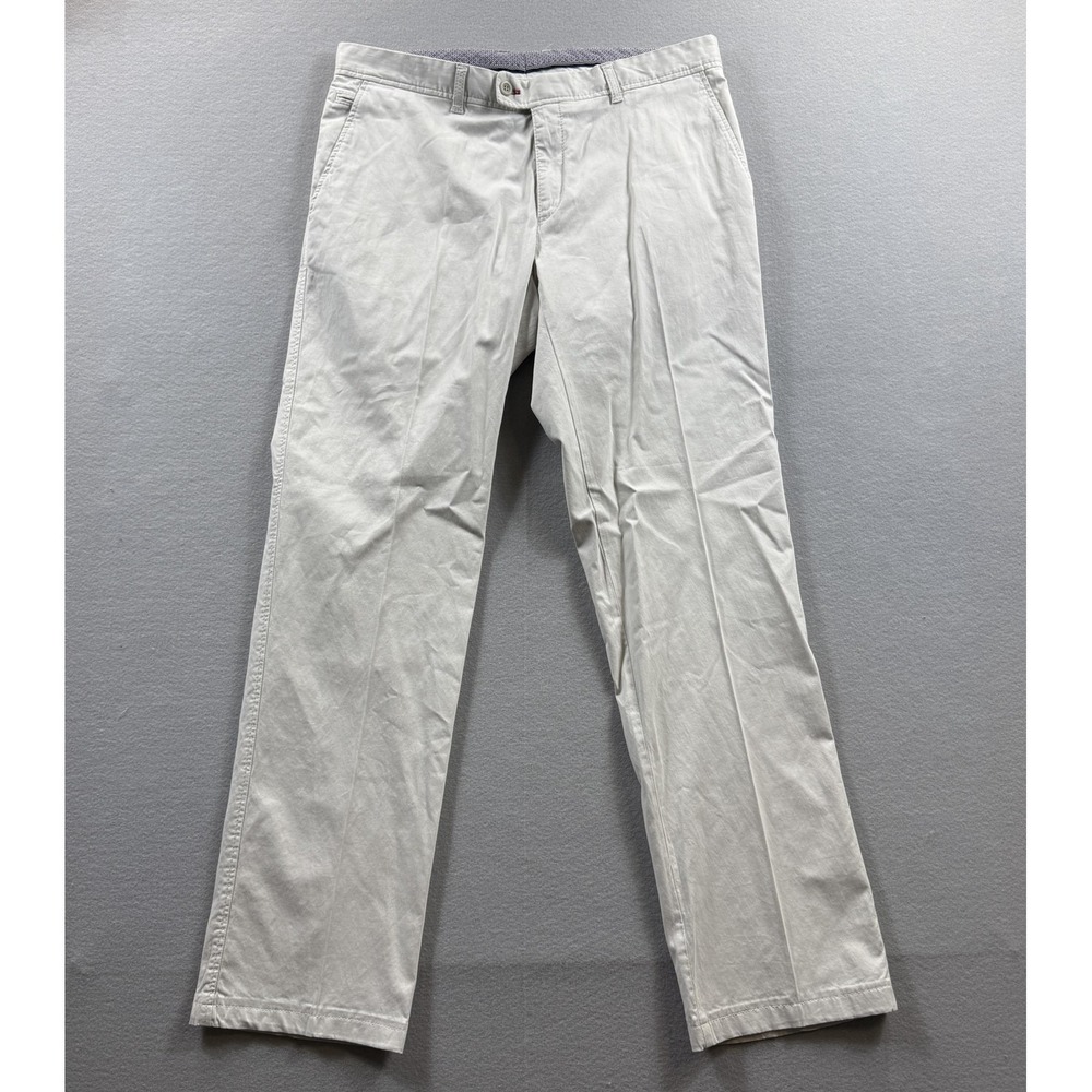 Brax Feel Good Pants Mens 36x32 Beige Chino Flat Front Straight Stretch Casual